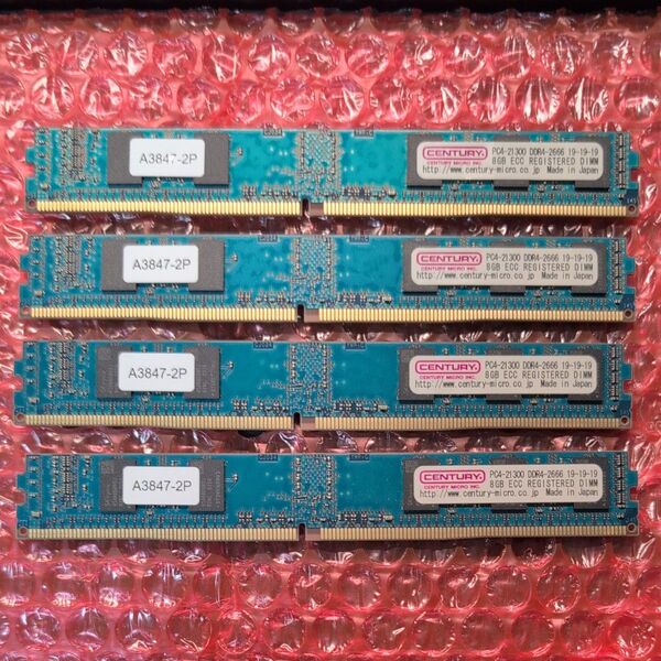 【4枚/計32GB/VLP】CENTURYMICRO DDR4 8GB 2666MHz ECC Registered RDIMM