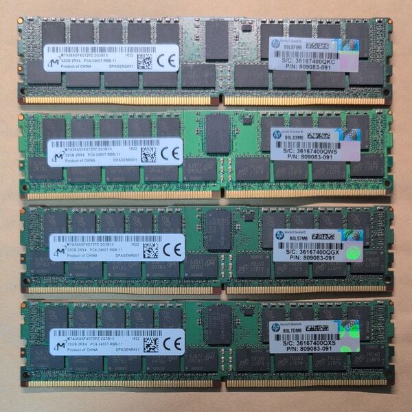 15set【4枚/計128GB】HP Micron DDR4 32GB 2400MHz ECC Registered RDIMM