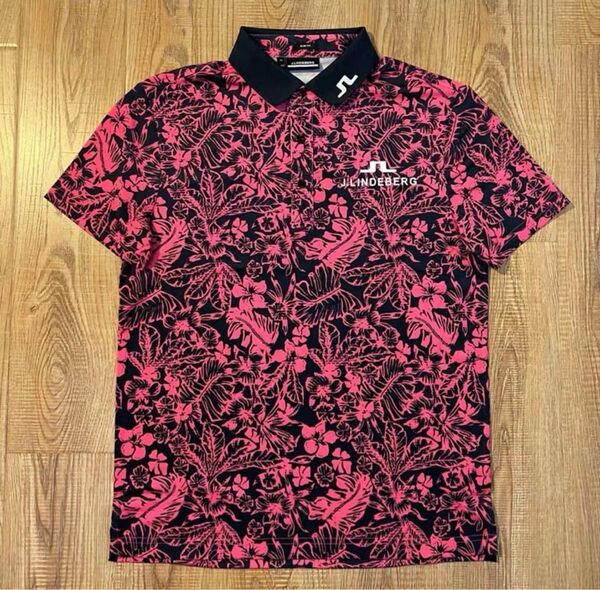 新品 J.LINDEBERG ゴルフ 半袖ポロシャツ レッド メンズ M