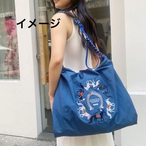 【新品N.071】1点を選んで 可愛らしいバッグ けんば競馬 刺繍トートバッグ エコバッグストラップ付き Mサイズ2wayラスト1