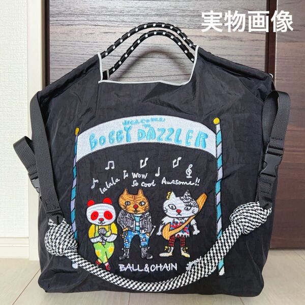 【新品N.092】可愛らしいバッグ ネコ達バンド刺繍トートバッグ エコバッグ ストラップ付き お値下げ不可2wayラスト1