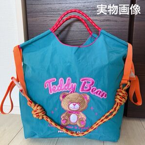 【新品N.086】可愛らしいバッグ ベア 刺繍トートバッグ エコバッグ ストラップ付き Mサイズ お値下げ不可2wayラスト1