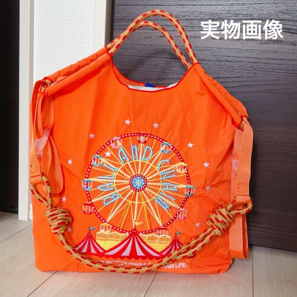 【新品N.123】可愛らしいバッグ 観覧車刺繍トートバッグ エコバッグ ストラップ付き Mサイズお値下げ不可2wayラスト1