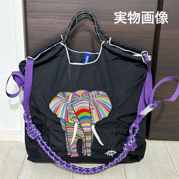 【新品N.117】可愛らしいバッグ ゾウ刺繍トートバッグ エコバッグ ストラップ付き Mサイズ お値下げ不可2wayラスト1