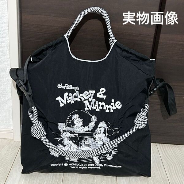 【新品N.127】ミッキーとミニー刺繍トートバッグ エコバッグ ストラップ付き Mサイズ お値下げ不可 2way ラスト1