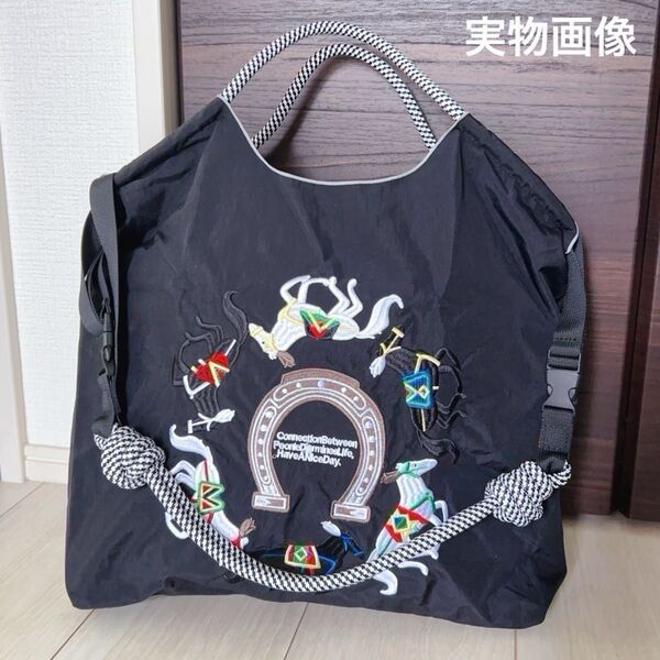 【新品N.071】1点を選んで 可愛らしいバッグ けんば競馬 刺繍トートバッグ エコバッグストラップ付き Mサイズ2wayラスト1