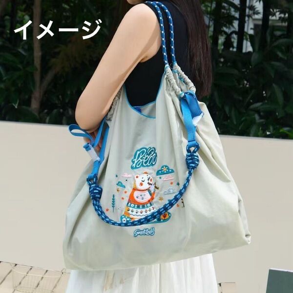 【新品N.084】1点 可愛らしいバッグ リコーダーベア 刺繍トートバッグ エコバッグ ストラップ付き Mサイズ お値下げ不可