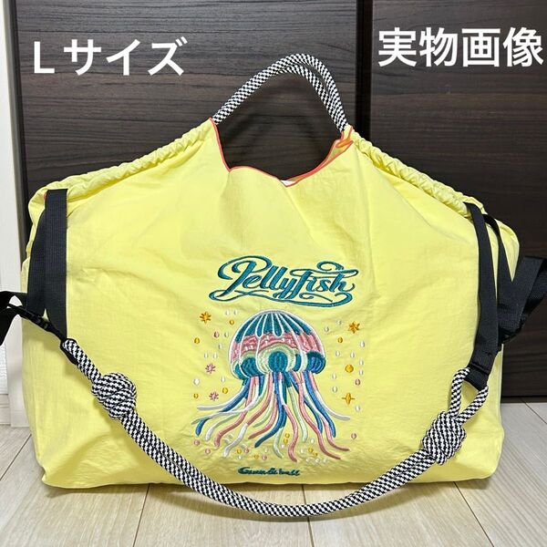 【新品N.145】可愛らしいバッグ クラゲ刺繍トートバッグ エコバッグ ストラップ付き Lサイズ お値下げ不可2wayラスト1