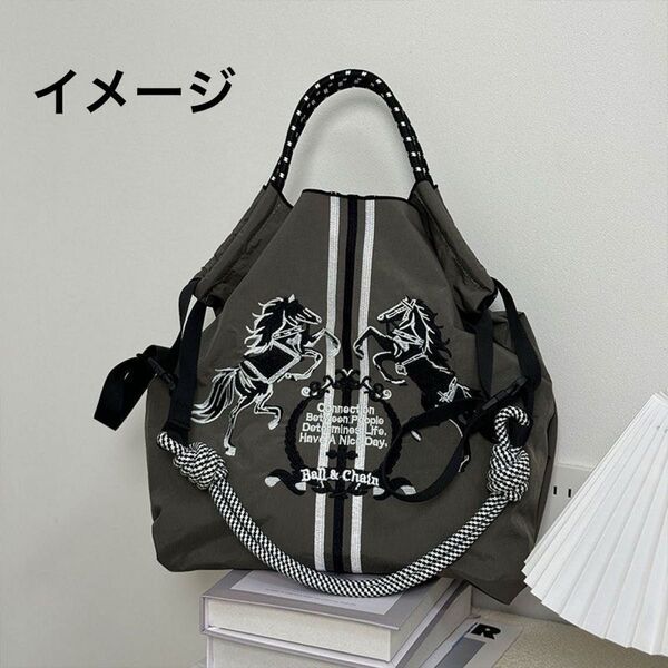 【新品N.131】1点 競馬刺繍トートバッグ エコバッグ ストラップ付き Mサイズ お値下げ不可2wayラスト1