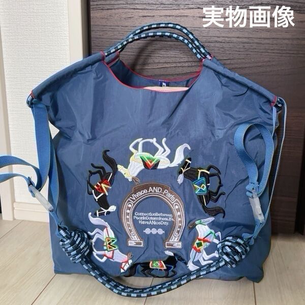 【新品N.071-B】可愛らしいバッグ けんば競馬 刺繍トートバッグ エコバッグストラップ付き Mサイズ2wayラスト1