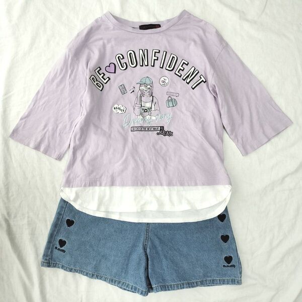 Tシャツ ショートパンツ 160 女の子 コーデセット デニムパンツ 半袖
