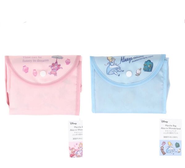 不思議の国のアリス DAISO THREEPPY マルシェバッグ 折りたたみエコバッグ ダイソー スリーピー ピンク ブルー