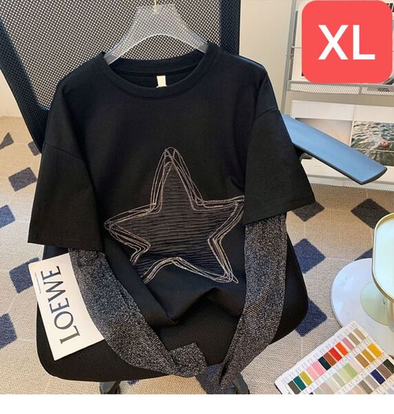 ロングTシャツ カットソー 重ね着風 レディース 大きいサイズ 春服 SLUD002