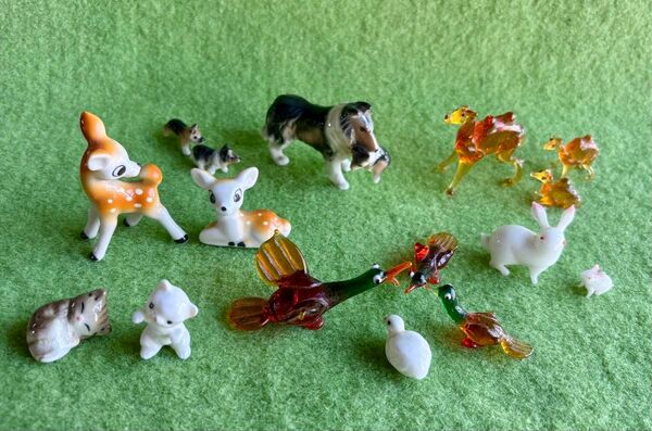 ガラス細工 ミニチュア 親子セット 犬 猫 鳥 鹿 ウサギ ラクダ ガラス 工芸 コレクション