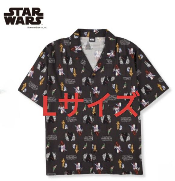 Lサイズ【スター・ウォーズ Star Wars】ディズニー 開襟シャツ カジュアルシャツ 半袖 総柄入りシャツ アロハシャツ