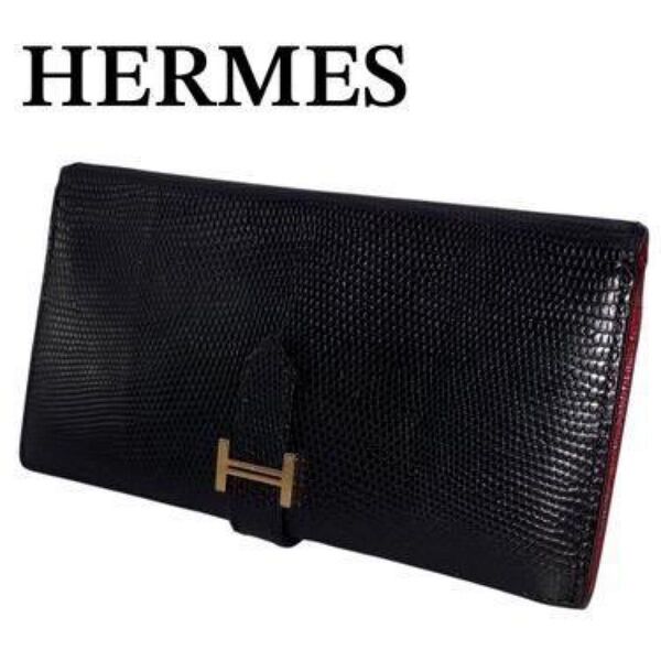 美品 HERMES エルメス ベアン クラシック リザード G刻印 長財布