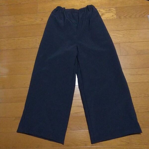 ハンドメイド ガウチョパンツ ワイドパンツ ウエストゴム M L ネイビー 紺色 春夏向け