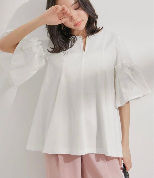 vis ブラウス シャツ 【洗える】 タックスリーブボリュームチュニック プリーツ
