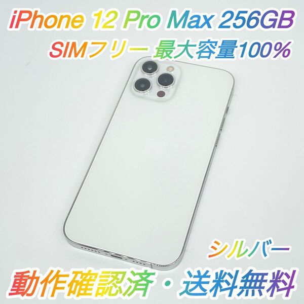即配【美品】SIMフリー iPhone 12 Pro Max 256GB A2410 シルバー 最大容量100% 送料無料 ★