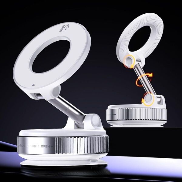 【新品】真空吸着式スマホホルダー(ホワイト)MagSafe対応/手動真空吸着/360°角度調整/iPhone&Android対応