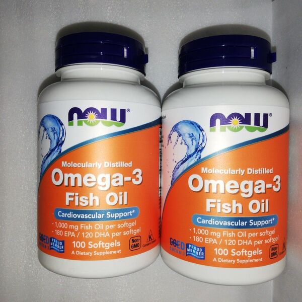 【2個セット】オメガ3 フィッシュオイル1000mg 180EPA120DHA 100ソフトジェル NOW Foods ナウフーズ