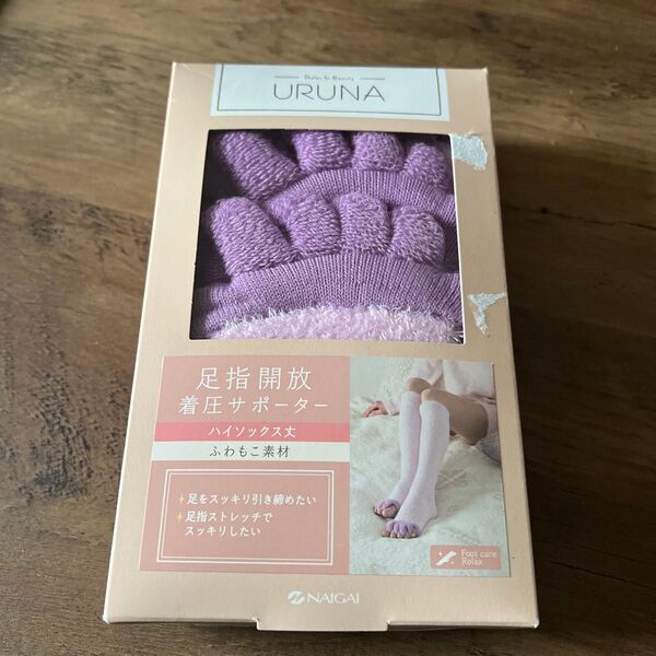 新品…NAIGAI 足指開放着圧サポーター ハイソックス丈 パープル