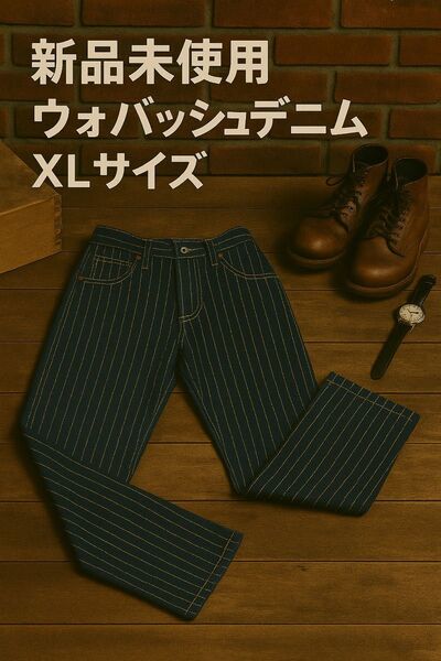 新品未使用 ウォバッシュ デニム ワイド パンツ ヒッコリー ストライプ XL