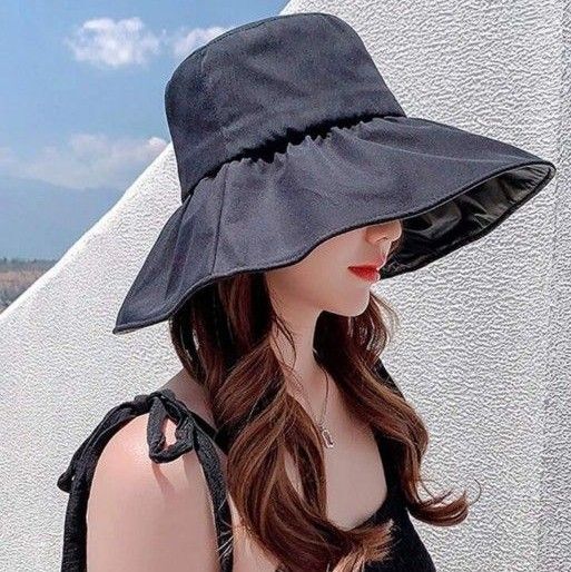 セール☆女優帽子 ブラック 黒 帽子 バケットハット 紫外線対策 夏 レディース つば広帽子 新品未使用 UVカット つば広