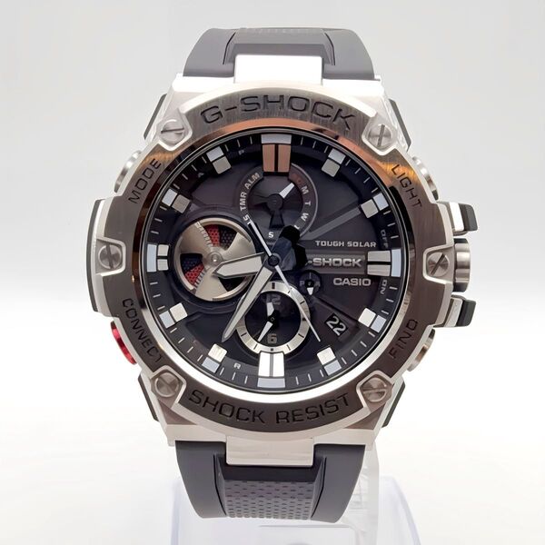 ★超美品★カシオ CASIO G-SHOCK G-STEEL タフソーラー SS ラバー GST-B100D-1AJF 腕時計