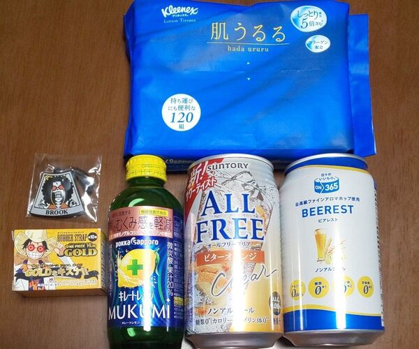 ONE PIECE ラバーストラップ+キレートレモン ムクミ+ ノンアルコール飲料 +ローションティッシュ まとめ売り