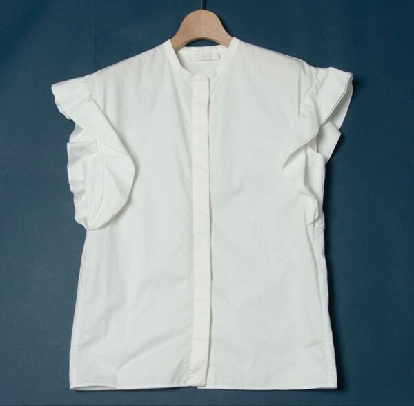 【美品】Chloe クロエ・袖フリル ノースリーブシャツ ホワイト 無地 サイズ34