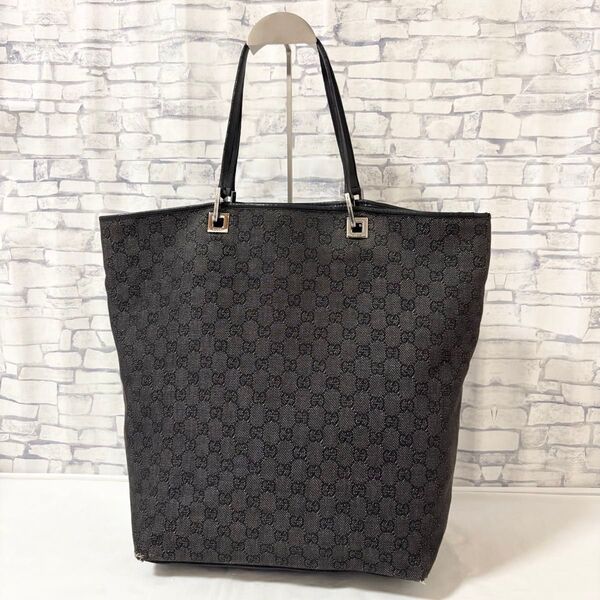 GUCCI グッチ・トートバッグ肩掛け GGキャンバス×レザー ブラック系 大容量 A4可能