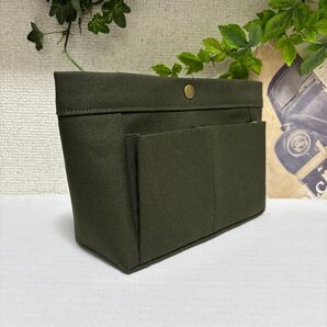 バッグインバッグ◆オリーブグリーンの帆布◆ハンドメイド