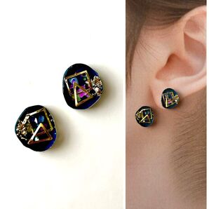 No.164ハンドメイドピアス イヤリング レジン 青 マグネット ゴールド