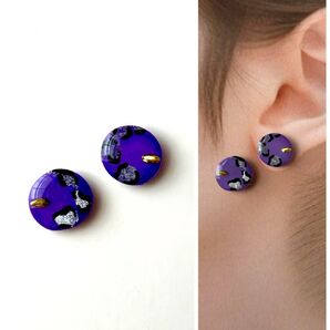 No.167ハンドメイドピアス イヤリング レジン 紫 パープル アニマルヒョウ