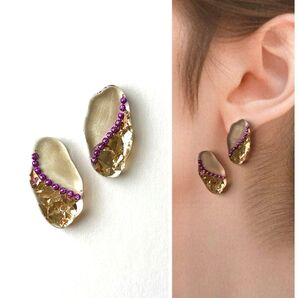 No.129ハンドメイドピアス イヤリング レジン シャンパンゴールド パープル