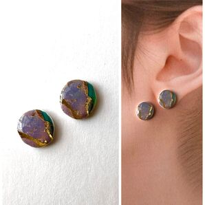 No.198ハンドメイドピアス イヤリング レジン ゴールド 青 グラデーション