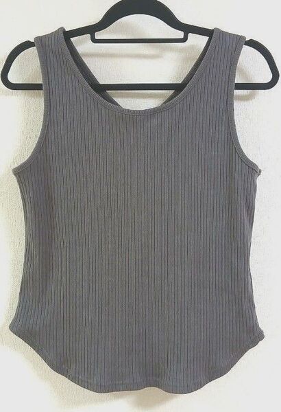 gu ジーユー リブ2WAY タンクトップ タンクトップ グレー xl ll