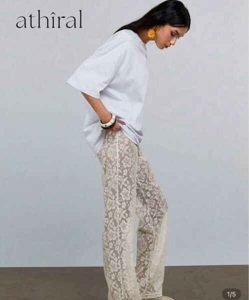【美品】athralアプリコット ストレートレッグレースパンツ JP-L(S)ストレートパンツ
