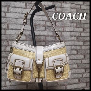 希少 COACH レガシー ホーボー ストロー M05K-105 ワンショルダー カゴバッグ