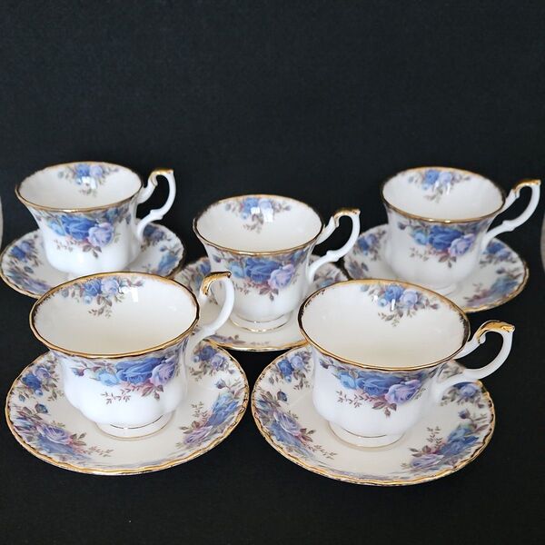 ロイヤルアルバート ムーンライトローズ ブルーローズ ティーカップ&ソーサー 5客 金彩 洋食器 ROYAL ALBERT