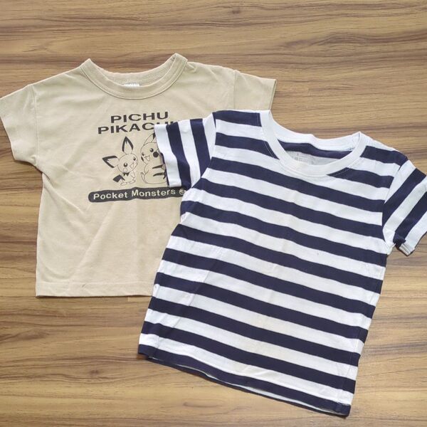 ポケモン、無印ボーダー Tシャツ 2枚セット ピカチュウ ピチュー ボーダー柄 90サイズ