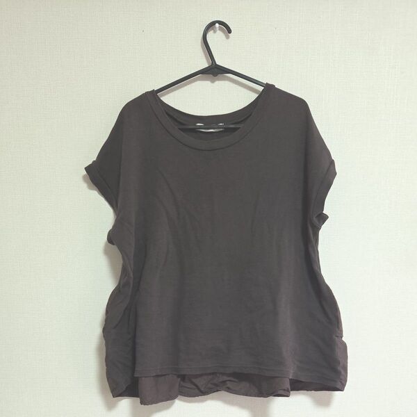バックフリル フレンチスリーブ Tシャツ チャコール