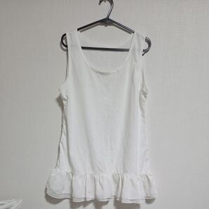 ノースリーブ フリル トップス ホワイト Lサイズ