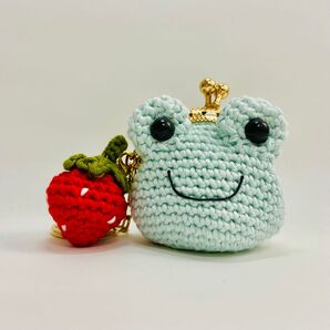 ハンドメイド がま口 口金 かえるキーホルダー かえるがま口 あみぐるみ いちご