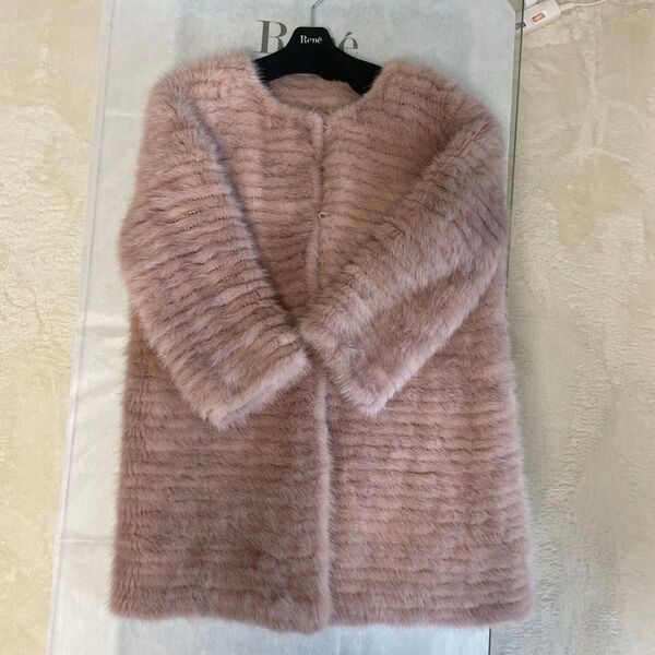 ルネ rene ピンクグレーリアルミンクファーコート 36