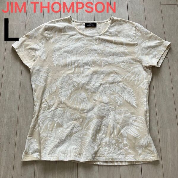 ジムトンプソン 半袖Tシャツ レディースLサイズ ボタニカル柄 イエローベージュ 美品 カットソー
