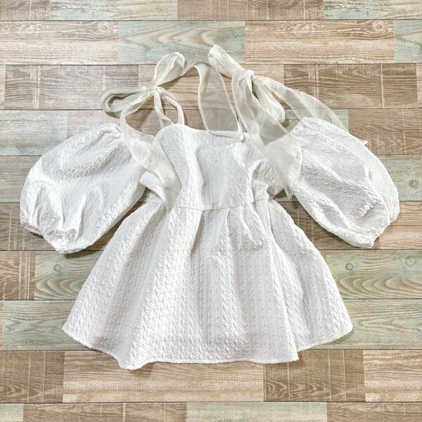 【GRL】ふくれジャガード オフショルリボン ペプラムチュニック あざと可愛い