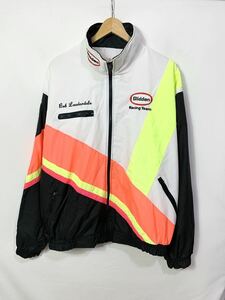 ■ビンテージ USA製 DM APPAREL Glidden Racing Team 蛍光カラー 切り替えし ナイロン ジップアップ レーシングジャケット 古着 サイズXL■