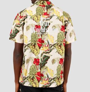 USA正規品 【M】 HUF ハフ 半袖 ボタンシャツ 総柄 アロハ ALOHA パラダイス リゾート PARAISO RESORT 刺しゅうロゴ WOVEN 白 ナチュラル